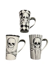 Coventry Skulls Lot Of 3 Black White Skeleton Pirate Mug Fine Porcelain Bones