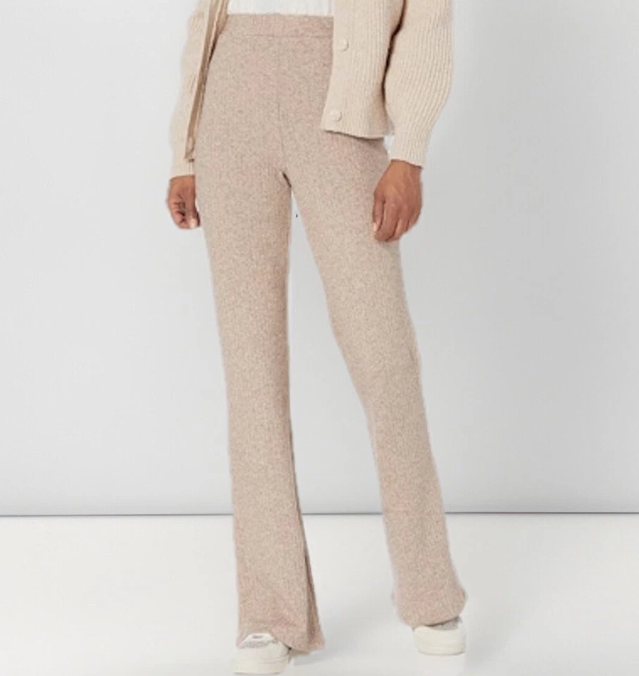 VINCE ребро вязаный расклешенный тянуть на брюки вересковая пшеница женщин XL эластичной высоты - Изображение 2 из 4