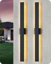 EDISHINE 2 Pack Modern Outdoor Wall Lights Dimmable, IP65 Waterproof, Black