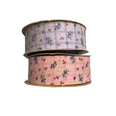 two Offray Creative Cut Edge Ribbons Vintage Floral Crafting Sewing 2 Rolls NOS