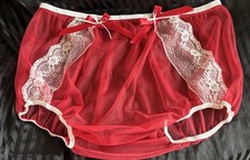 Custom Red Chiffon  White Lace Panties Sz 14 Seamless Wide Gusset