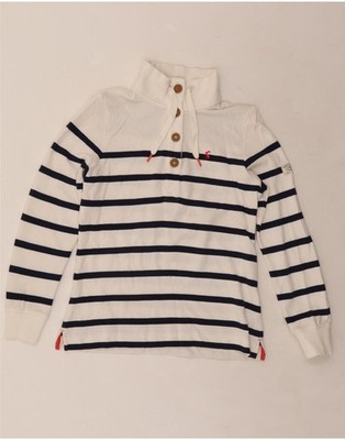 JOULES Womens Button Neck Sweatshirt Jumper UK 8 Small  White Striped CN07