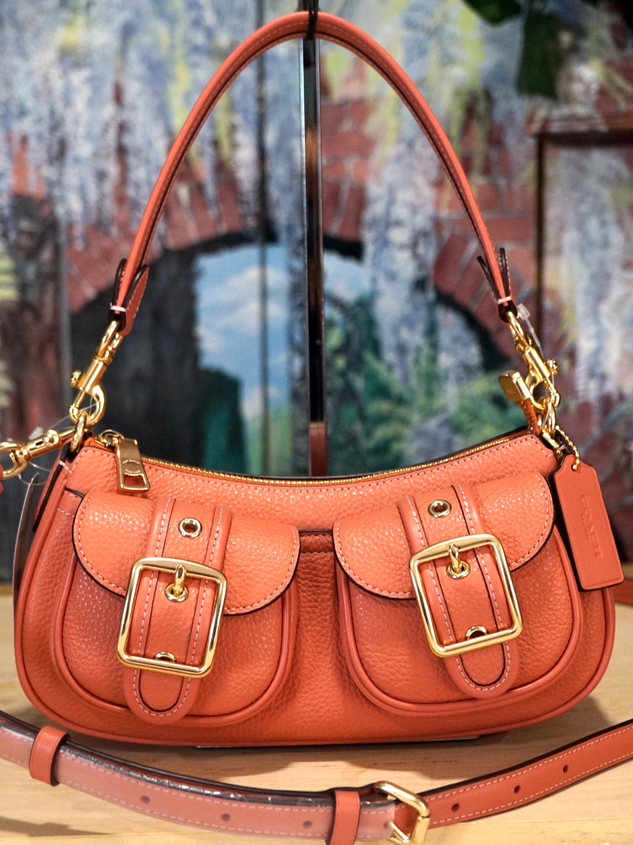 NWT Coach Ashton CM079 Baguette Shoulder X-body Bag In BURNT CORAL