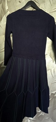 Sandro Paris NP295  Kleid Gr 38 Navy Blau Strickkleid Stretch Designer Midikleid