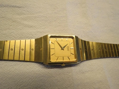 Seiko Tank Watch Men 27mm Silver Dial Two Tone Rectangle 8620-5049 New Battery