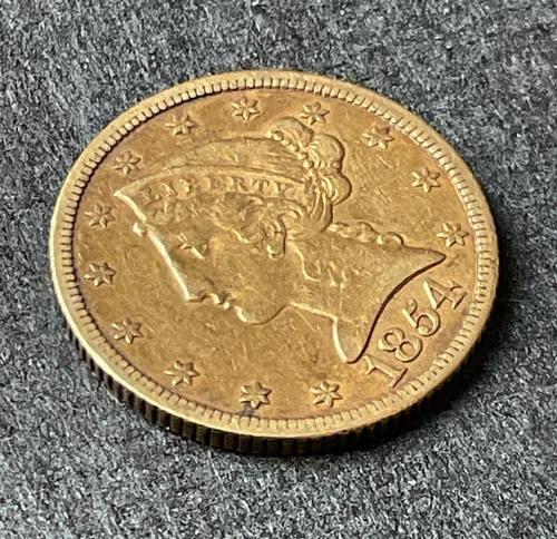 RARE EXCEPTIONAL 1854 $5 Liberty Head US Gold Coin PRE-CIVIL WAR ERA half eagle