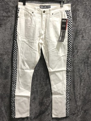 Brooklyn Xpress Jeans Mens 32x32 White Stretch Checkered Side Stripe Pants