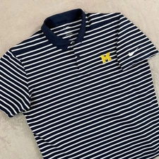 Nike x Michigan Wolverines Polo Shirt Men Medium Blue White Striped Performance