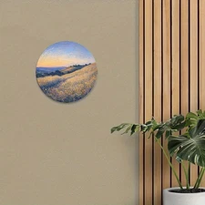 Vintage Farmhouse Round Metal Wall Decor Pastel Landscape