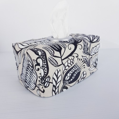 Tissue Box Cover Handmade Beige Black Tribal Print Silver Circle Opening - Picture 11 of 18