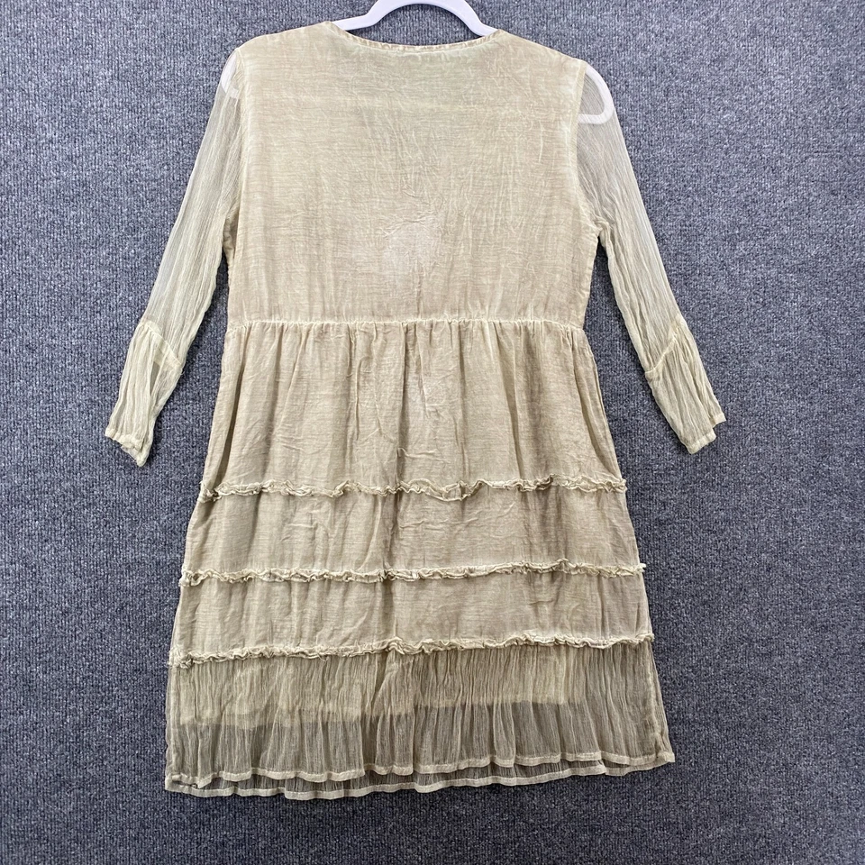 Sacred Threads Dress Womens M Beige Silk Cotton Shift Tiered Boho Western Hippie - Image 4 of 4