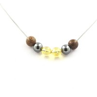 Halskette Perlen Citrin + HäMatit + Holz 8 Mm Kette Aus Edelstahl.