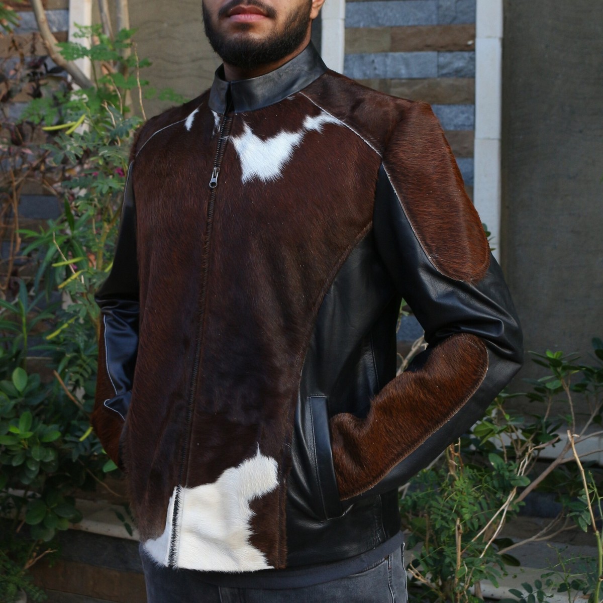 Men's Cowhide Hair On Jacket Authentic Pony Skin Leather Jacket