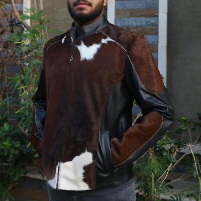 Men's Genuine Cowhide Leather Biker Jacket – Natural Hair-On Skin