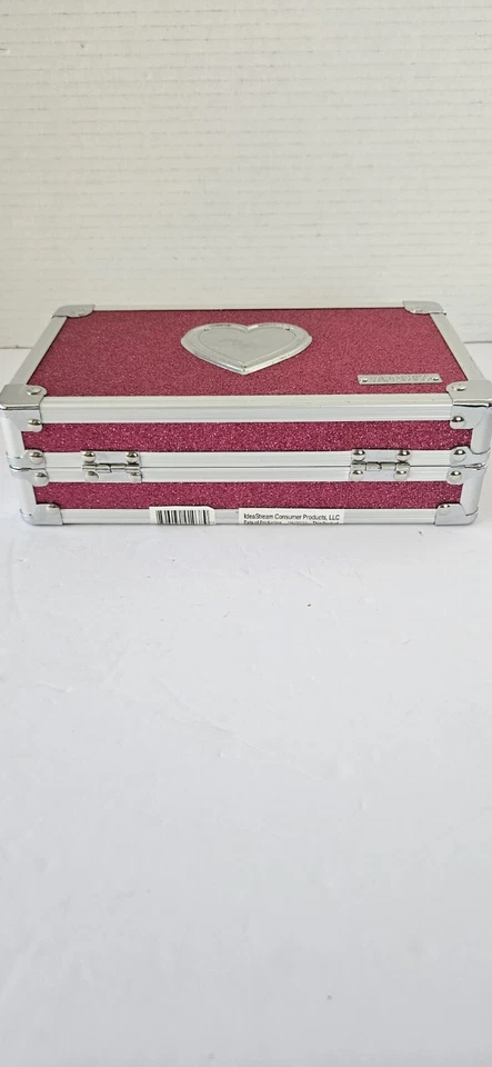 Caja de lápices con bloqueo Vaultz - Brillo rosa con corazón plateado brillante - Sin llave Foto 4 de 4