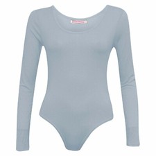 WOMEN LONG SLEEVE LEOTARD BODYSUIT TOP LADIES STRETCH BODY TOP TEE SHIRT UK8-26