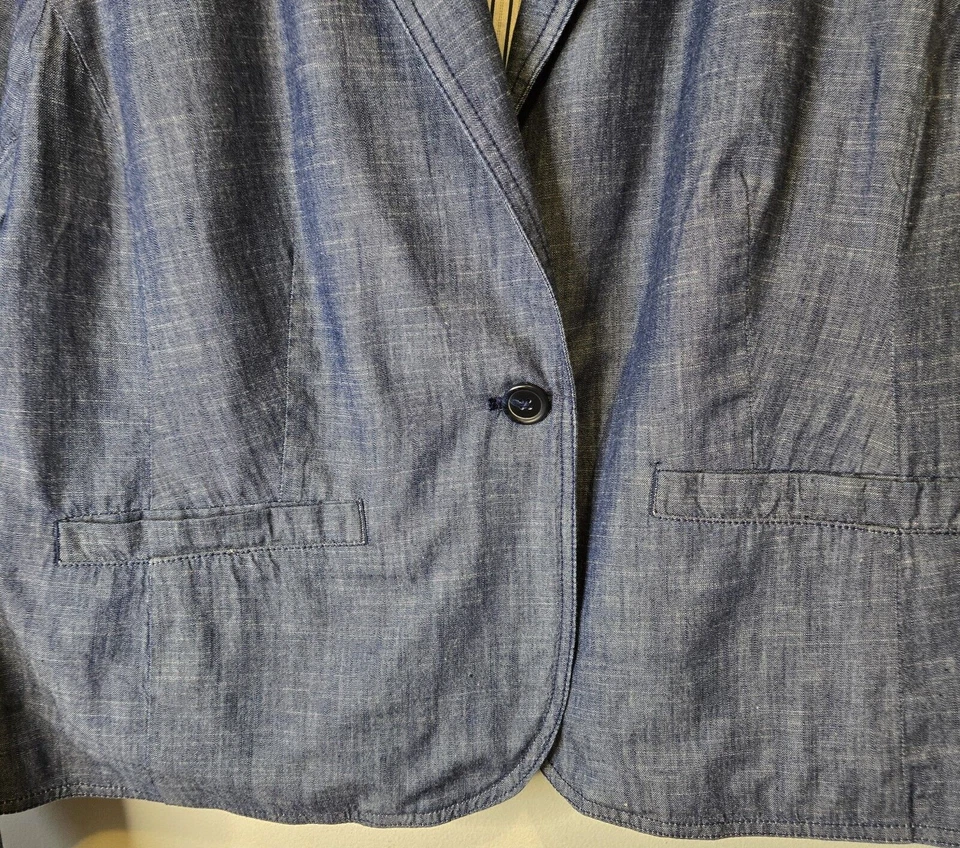 Blazer vaquero exclusivo Lane Bryant para mujer 18 prendedor elástico forro a rayas 1 botón Foto 3 de 4