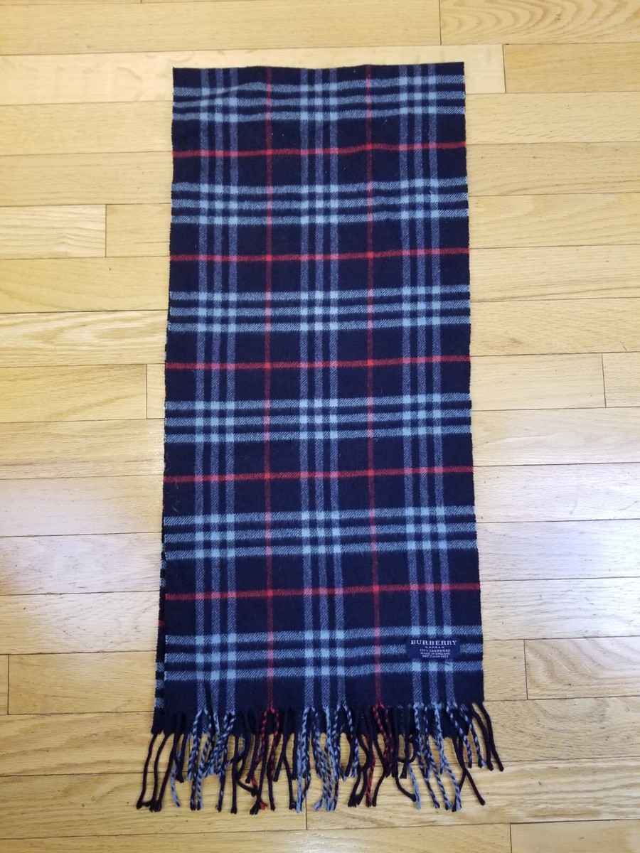 VINTAGE BURBERRY NOVA CHECK BLUE 100% CASHMERE SACRF MUFFLE  display picture 1