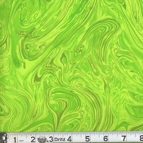 Lime Green Spilled Marbled Paint 100% Cotton Fabric sold BTY