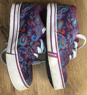 Girls purple paisley HEELYS size 2, single wheel lace up, wheeled
