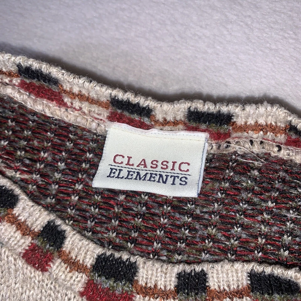 Suéter Elementos Clásicos De Colección Para Mujer Grande Beige Otoño Hojas Otoño Hecho en EE. UU. Foto 3 de 4