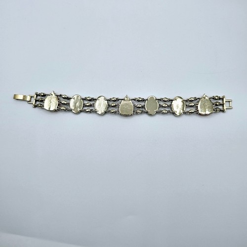 Bracciale Vintage Estate Vetro Strass Tono Ambra Foglia Irredescente Cabochon - Foto 7 di 8