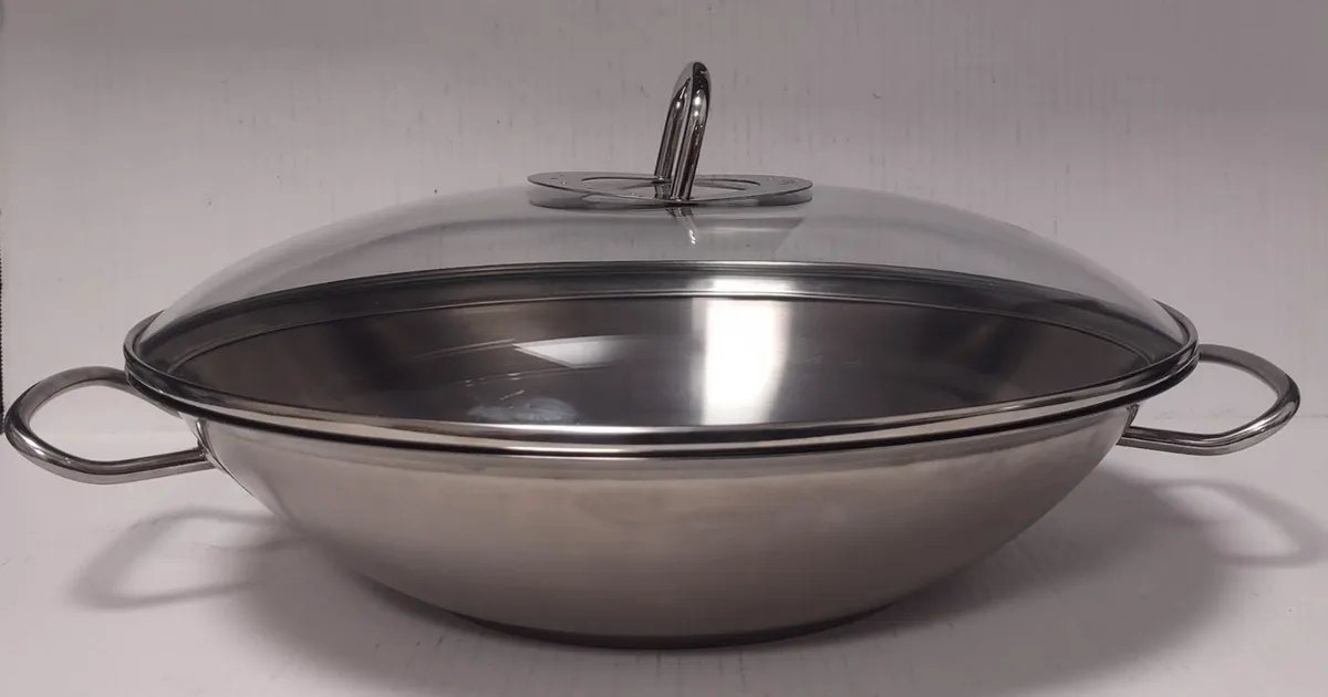 13,6-inch Stainless Steel Wok Lid with Tempered Glass Insert