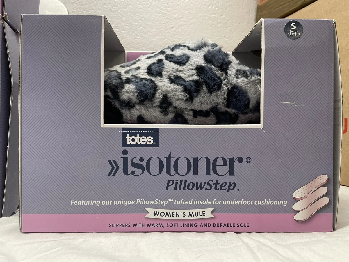 Totes Isotoner Pillowstep Mule Slippers Women s Grey Leopard Faux