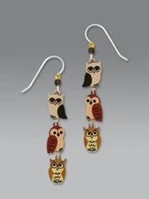 Sienna Sky Earrings Sterling Silver Hook Three Owls Hand Paint Handmade in USA