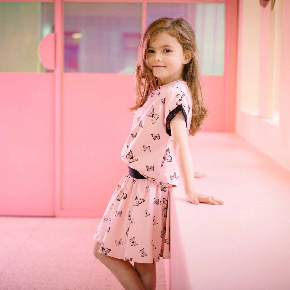 Deux Par Deux Girl's 5 Dress Short Sleeve Butterfly Print Layered Blouson Flare - Image 4 of 4