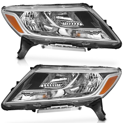 WEELMOTO Pair Headlights For 2013-2016 Nissan Pathfinder Halogen Black Headlamps