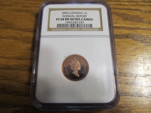 2003 CANADA ANNUAL 24K GOLD LEAF CENT NGC MAC PR 68 ULTRA HEAVY CAMEO