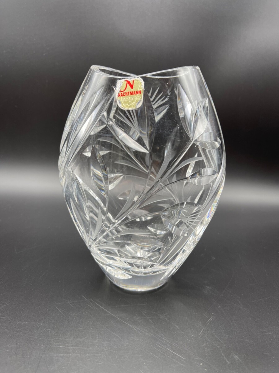 Nachtmann Bleikristall Germany Clear Cut Crystal Vase Floral Design 6.75