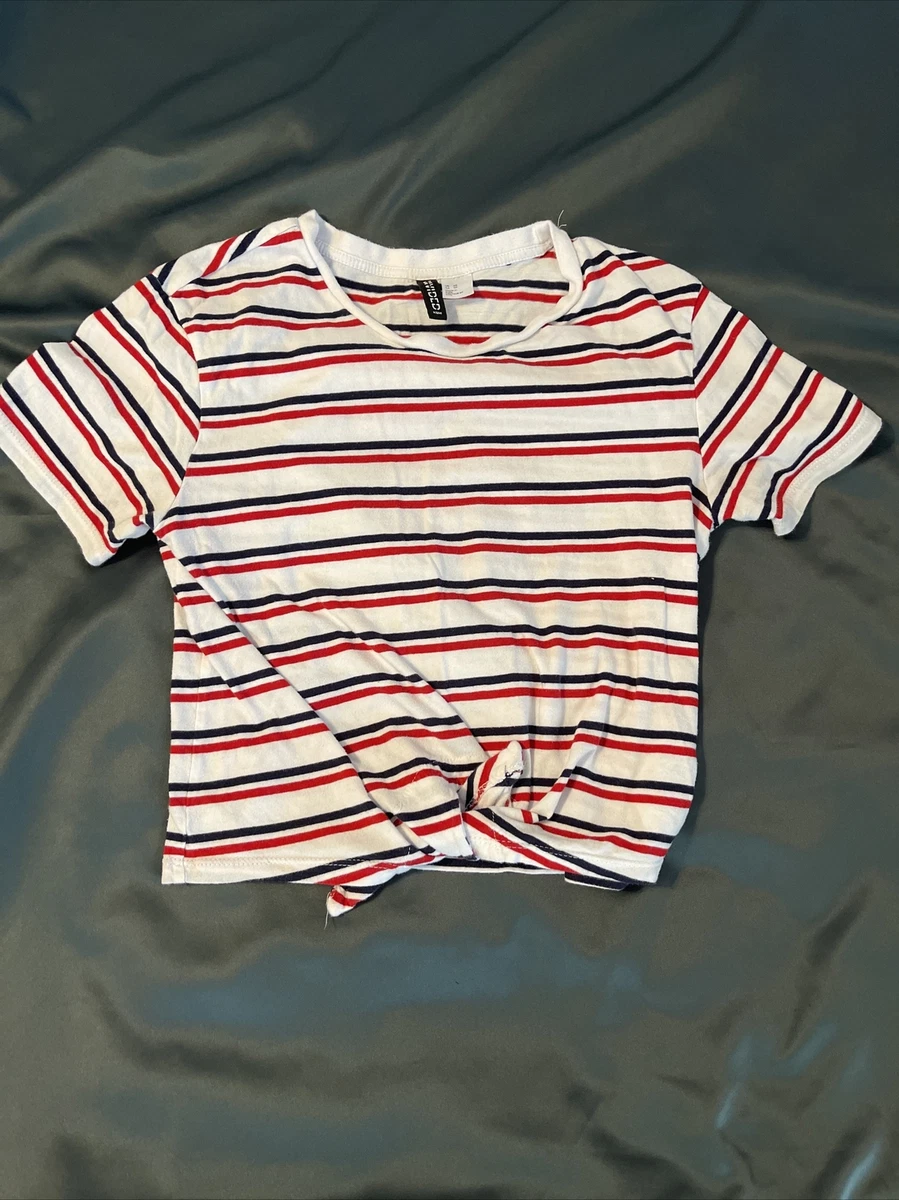 H M Red White Black STRIPE SHIRT WITH TIE WAIST SIZE XS eBay