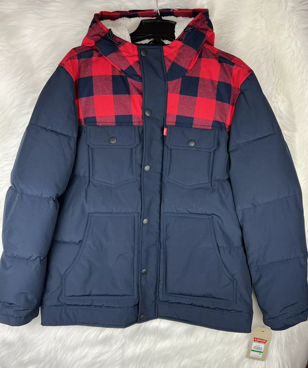 Navy Red Hooded Puffer Jacket