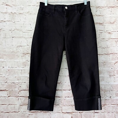 nydj womens cropped capri jeans cuffed hem bling size black