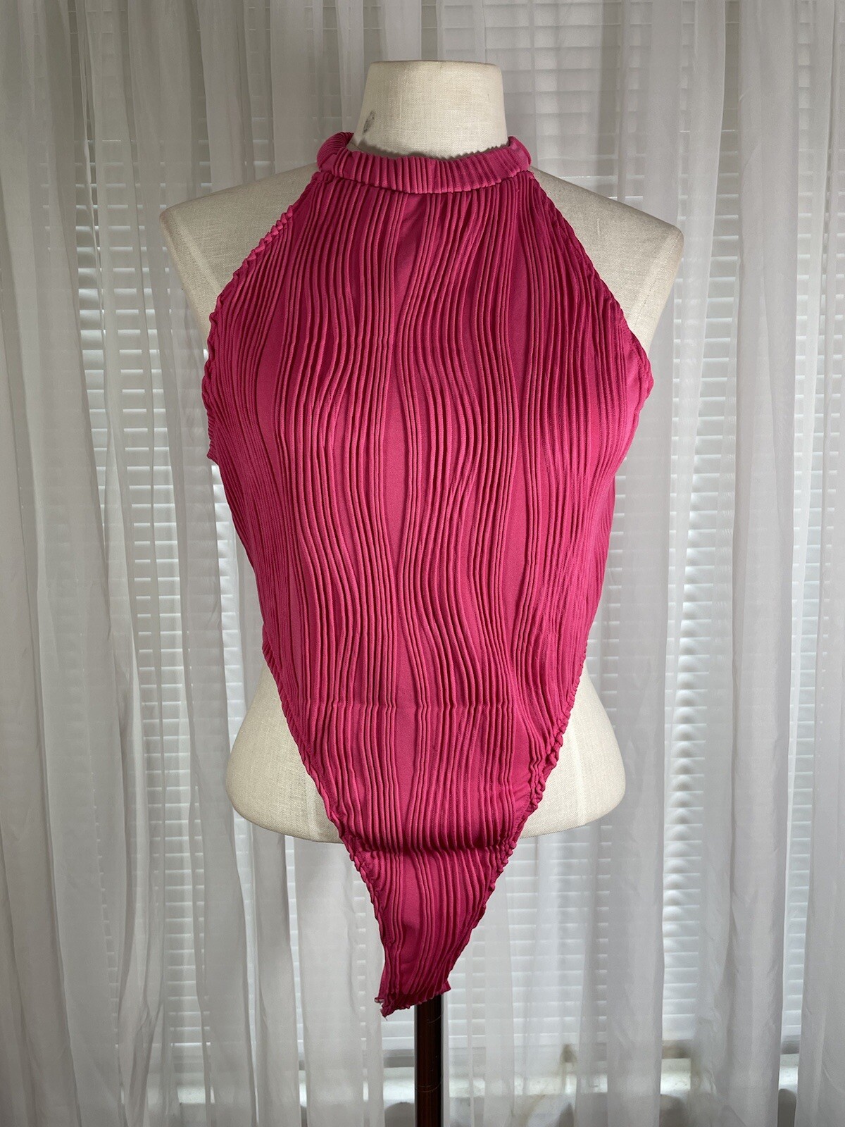 Hilinker Bodysuit Size L Hot Pink Band Collar Racerback High Cut Leg Sleeveless-image