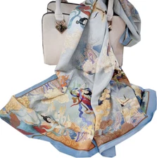 100% Satin Silk Scarf 55x13" Women neckerchief Shawl Wrap floral blue HD96-5