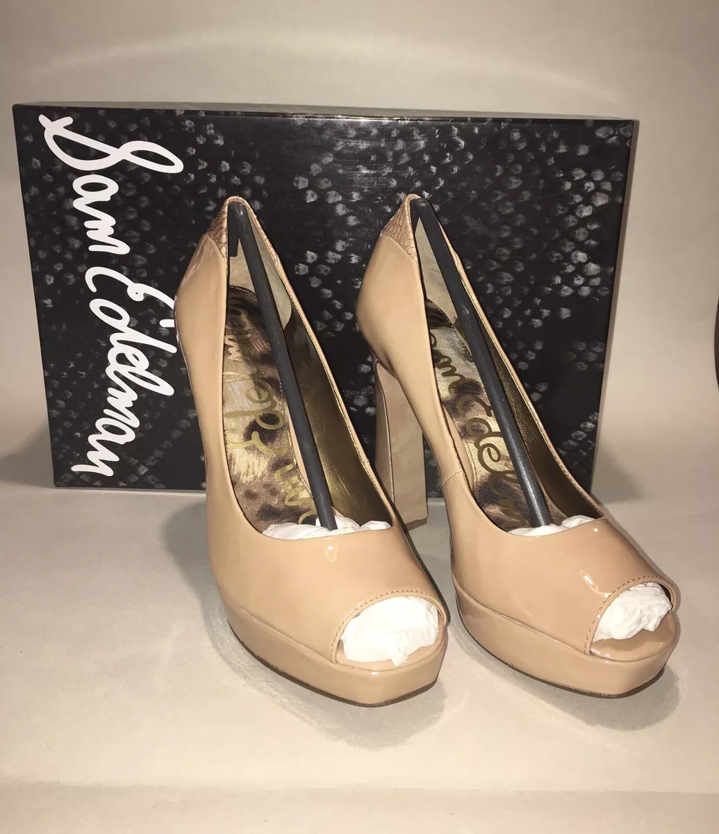 Sam Edelman Nude Real Patent Leather Peep Toe Platfom Heels Size 3