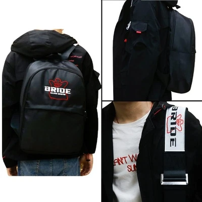 MUGEN JDM Racing BRIDE Black Carbon Fiber Backpack with Racing Harness Shoulder Strap