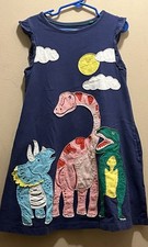 Mini Boden Size 7/8 Year Dinosaur Appliqu  Dress Navy Blue FREE SHIPPING