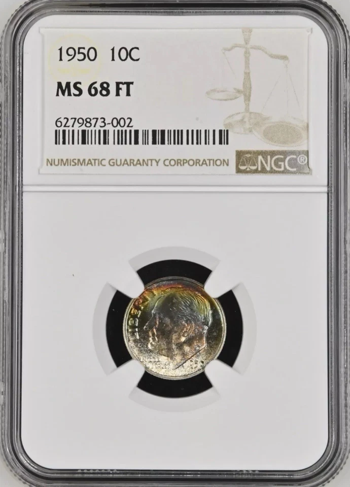1950 Roosevelt Silver 10C NGC MS68 FT Monster Rainbow - Pop 8 The Ultimate Dime! - Image 3 of 4