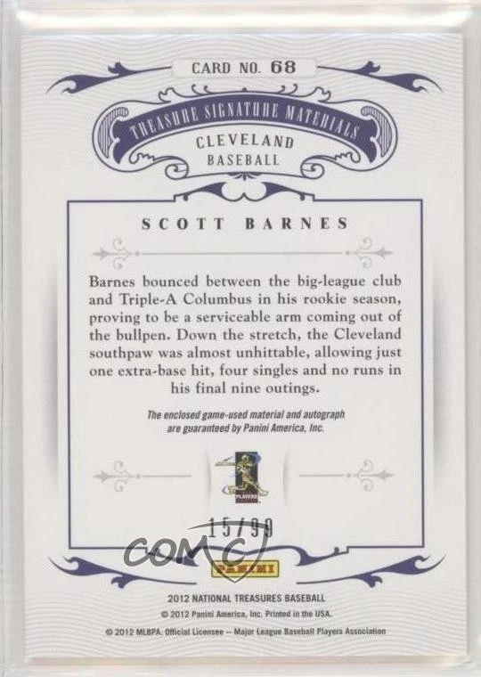 2012 National Treasures Treasure Signature Materials /99 Scott Barnes #68 Auto - Image 2 of 2