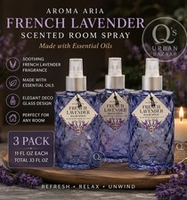 AROMA ARIA SCENTED ROOM SPRAY FRENCH LAVENDER 11OZ 3 PACK DECO GLASS USA MADE