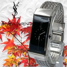 Yves Saint Laurent Quartz Watch Rectangular Black Dial Silver 39mm Ladies As Is