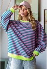 Trendy Queen Oversized Sweatshirt for Women 2025 Summer Crewneck Striped Sz S