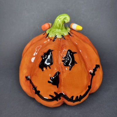 Blue Sky Clayworks Halloween 6 x 7  Table Top Stitched Pumpkin Ceramic Figurine