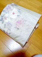 Nagoya Obi Floral Cream Silk Kimono Belt Floral Pattern Vintage