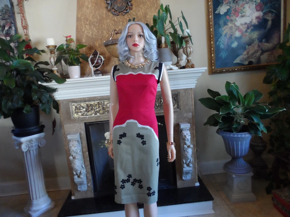 Nuevo Vestido Vaina Etro Milano Beige/Rojo Multicolor Estampado Floral Talla IT 44 US 8 Foto 3 de 4