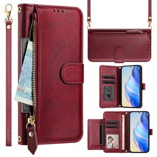 For iPhone Samsung Honor Zipper Leather 7 Cards Wallet Case Bag Flip Stand Cover